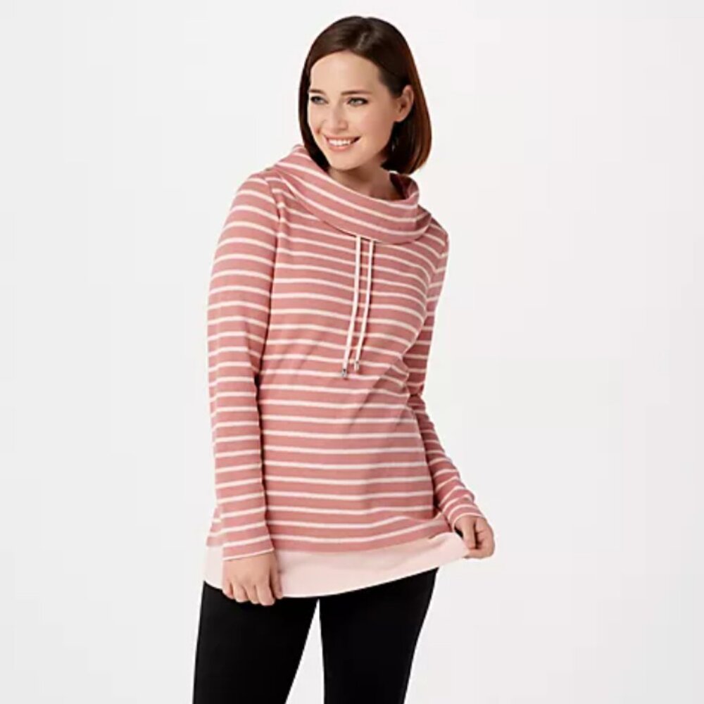 Denim & Co. Striped Waffle Knit Tunic Size XS